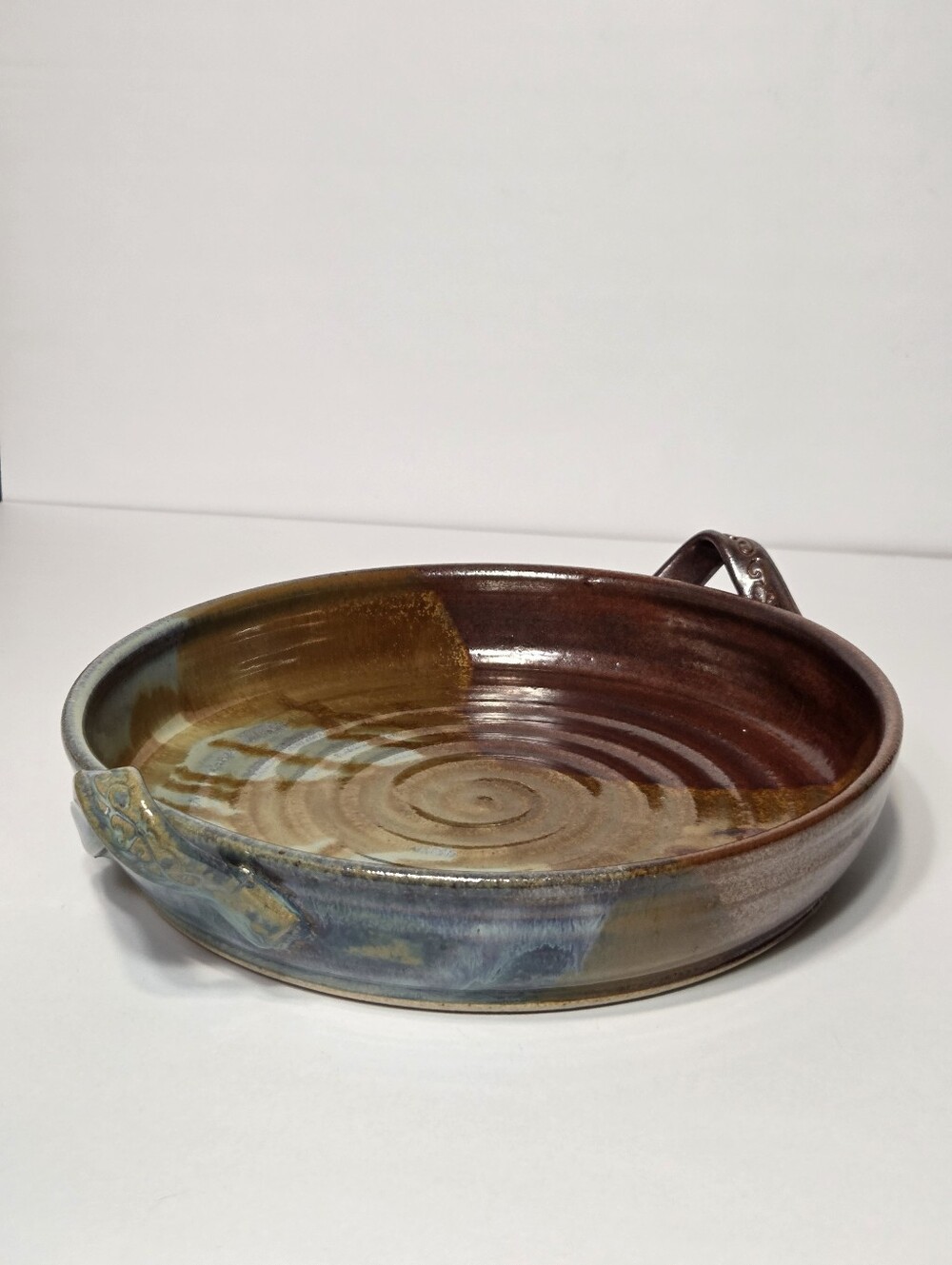 Handmade Studio Art Stoneware Pottery With Handles in Brown and Blue
